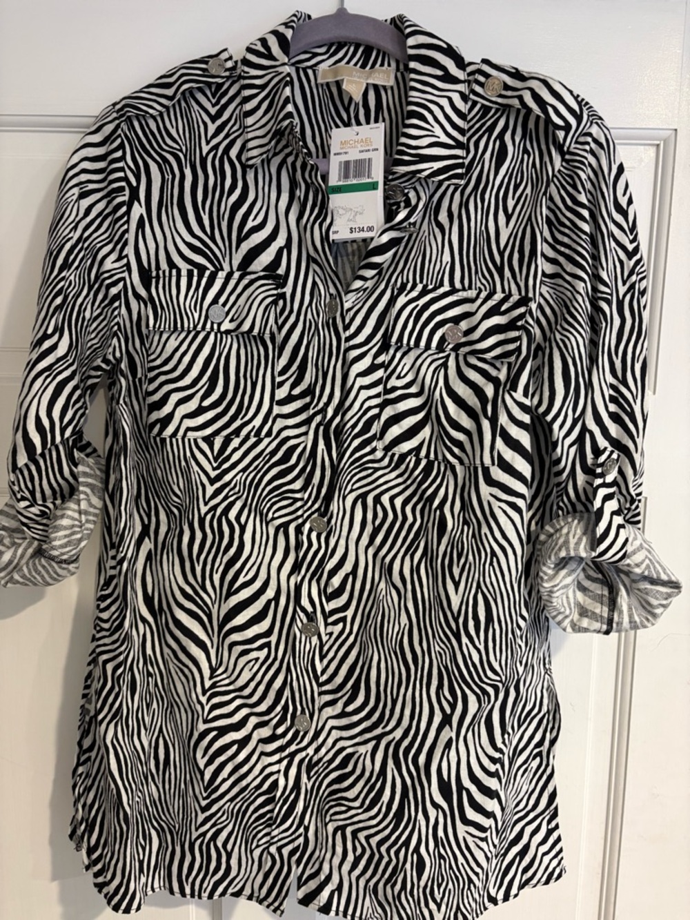 Michael Kors Black & White Zebra-Print Button Down Shirt
